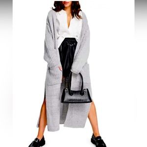 Topshop oversized Mixed Stitch Longline Cardigan. Gray. EUC. Sz M-